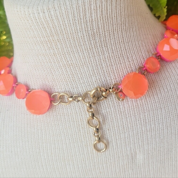 J. Crew Orange and Pinky-Orange Neon Crystal Statement Necklace and Earrings Set - Picture 8 of 10